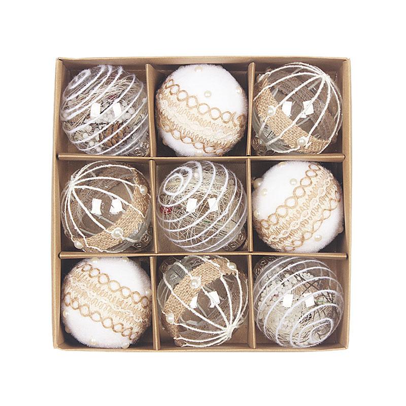 New Christmas 8CM Christmas Ball Handmade Hemp Rope Transparent Ball Christmas Tree Pendant Hang Ball Decoration Set