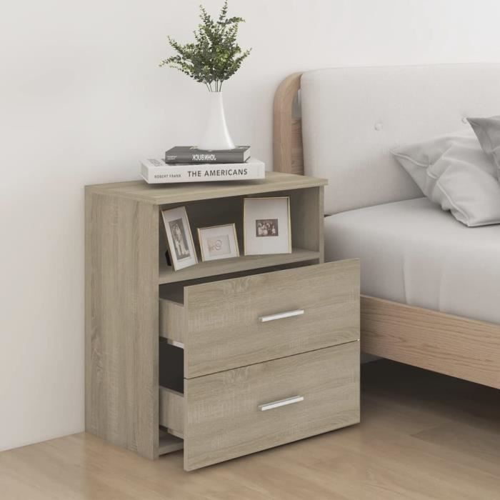 Table de chevet - vidaXL - 2 pcs - Chêne sonoma - 50x32x60 cm - 2 tiroirs - Montage requis