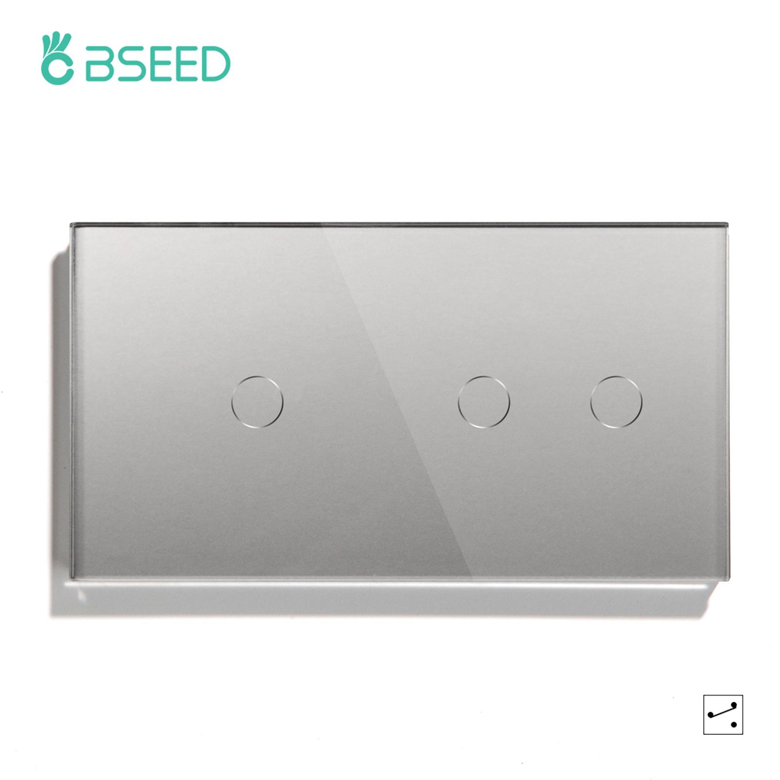 

BSEED 1/2Gang Сенсорні вимикачі світла 2-сторонній подвійний сенсорний вимикач для сходів Готельна скляна панель ЄС Стандартний синій підсвічування 2way сірий колір