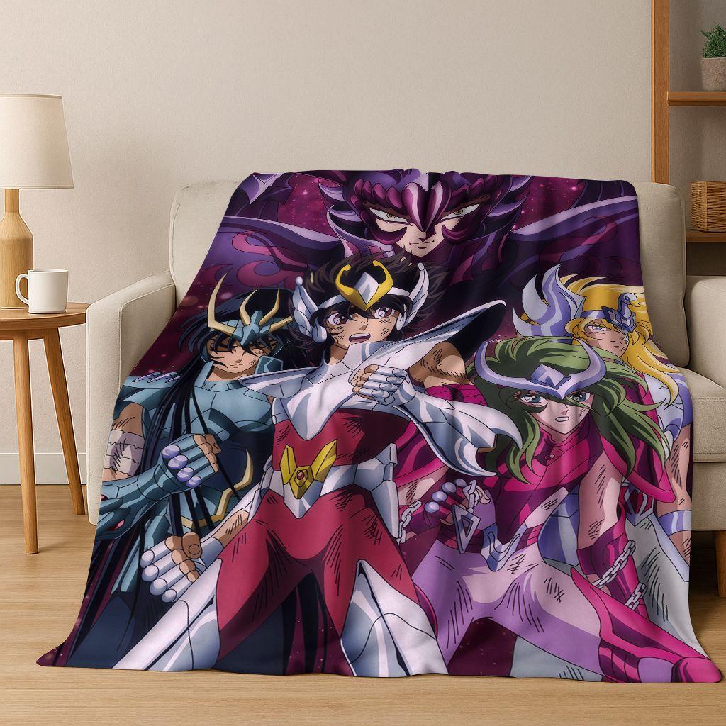 Retro Anime Saint Seiya Gold Saint Cartoon Flannel Blanket,Cozy Soft Throw Blanket for Home Bedroom Bed Sofa Picnic Cover Kids