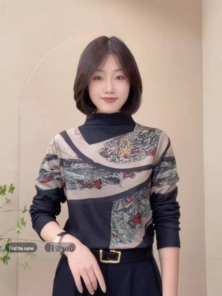 Women's Fashionable Warm Long Sleeve T-Shirt: Autumn/Winter Base Layer with Half High Collar