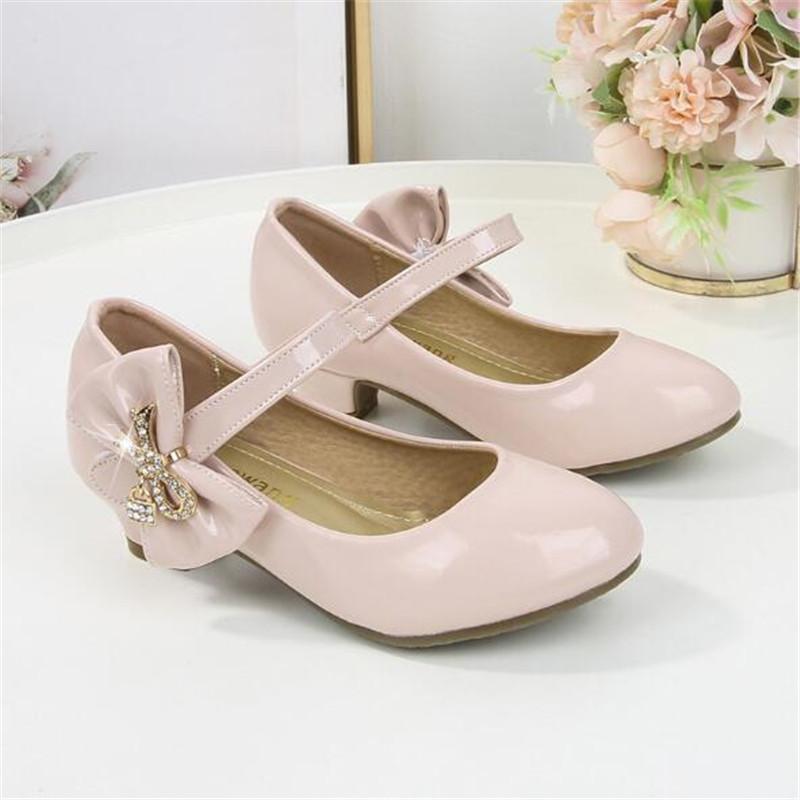 2026 Spring New Girls Leather Shoes Children's Princess High Heels Black White Girls Wedding Party Dance Shoes 26-38