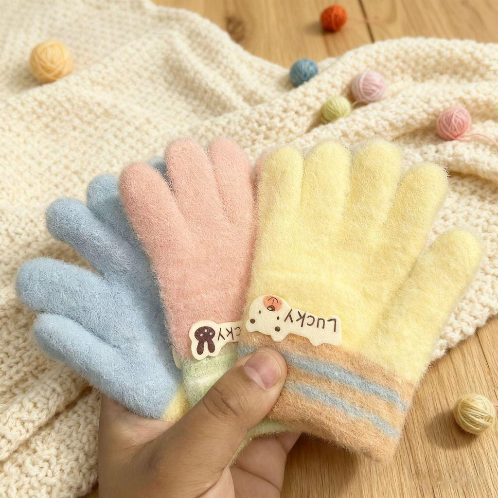 Warm Winter Velvet Knit Cartoon Gloves for Children Ages 1-3