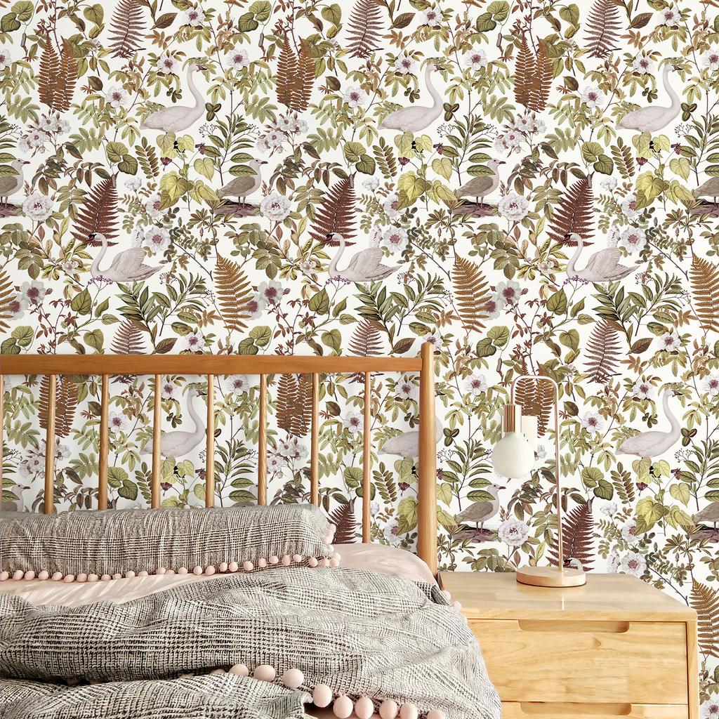 Retro Leaves Animal Pvc Wall Cover Lamp Swan Self Adhesive Vinyl Wall Decor Peel And Stick Water-Repellent Cabinet Sticker