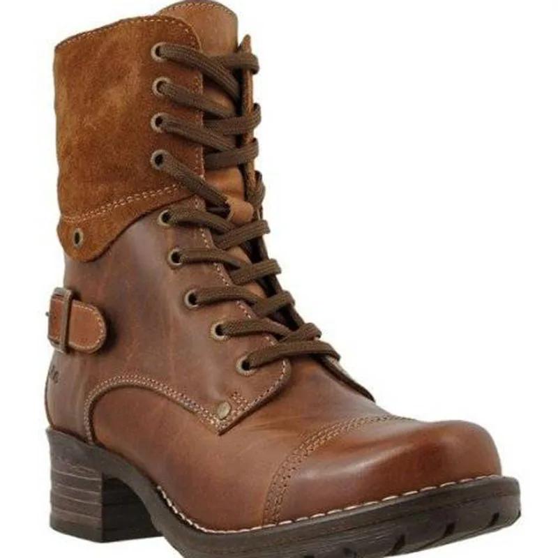 

Women s Leather Flat Boots Autumn Fashion Shoes Round Toe Low Heel Mid-Calf Booties for Ladies Comfortable PU Material 42