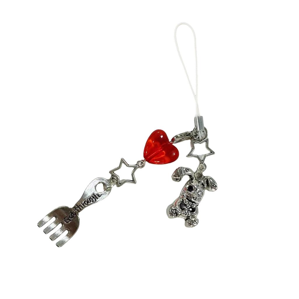 Creative Tomato/Fork/Spoon Bag Charm Colorful Resin Beaded Keychain Pendant Versatile Purse Accessory Gift for Women