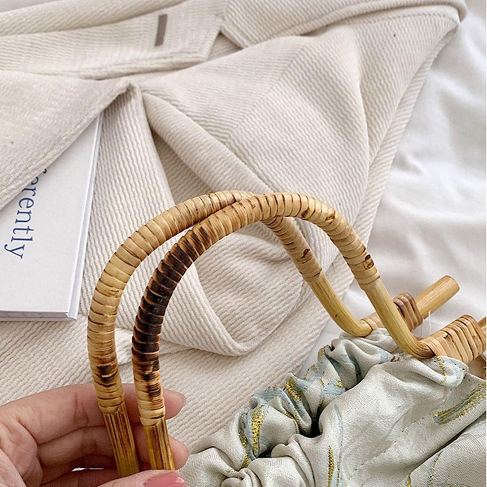 Embroidery New Chinese Style Handbag Printed Rattan Weave Bag Temperament Hanfu Bucket Bag Gift