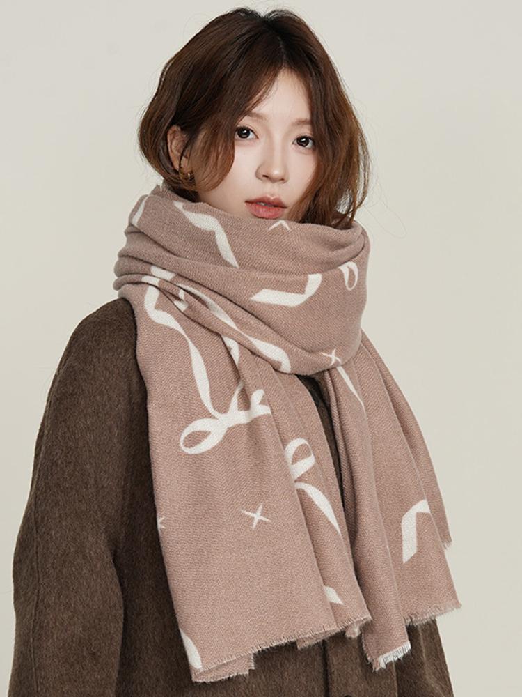 New Imitation Cashmere Knitted Scarf Winter Women Men Casual Sweet Bow Print Warm Scarve Pashmina Mujer Male Foulard Wrap Shawl
