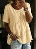 1116 European and American new women's casual and comfortable round neck solid color cotton and linen loose short sleeves