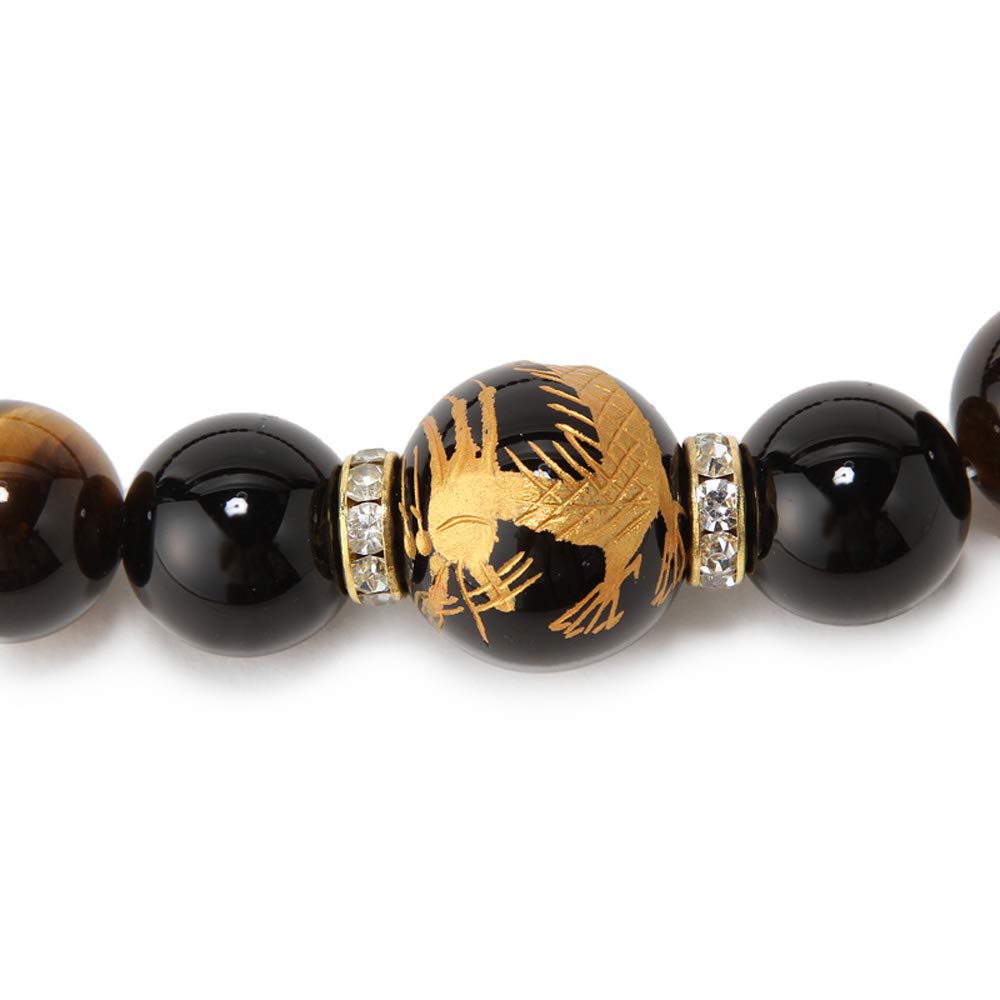 Ishiki 4A Gold Carved Dragon Onyx 20mm Necklace with Natural Tiger Eye Stones (16mm) Good luck with money, career, and wealth. Includes original