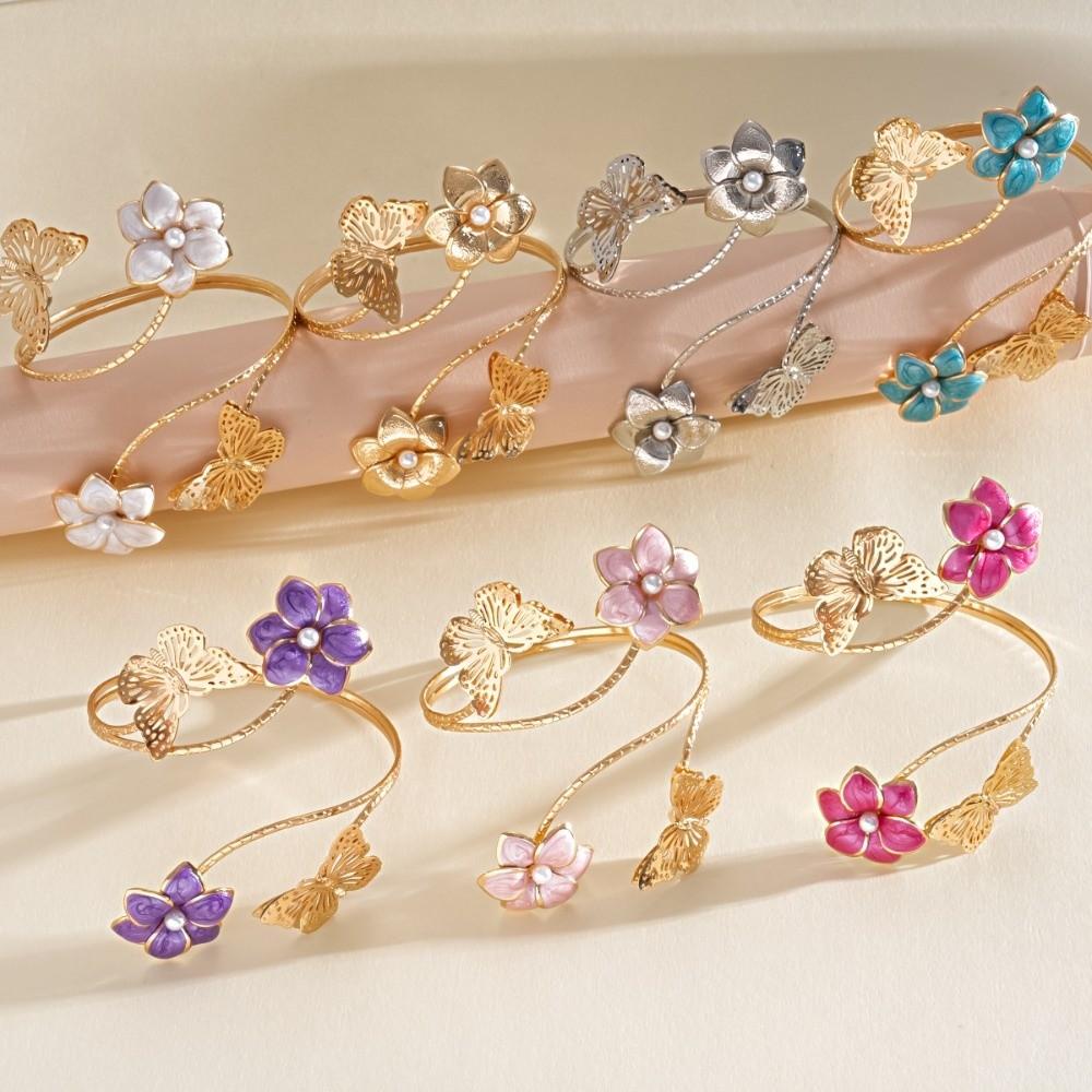 Twist Line Cuff Bangle for Women Pearl Bohemian Bracelet Fashion Flower Butterfly Arm Cuff Summer
