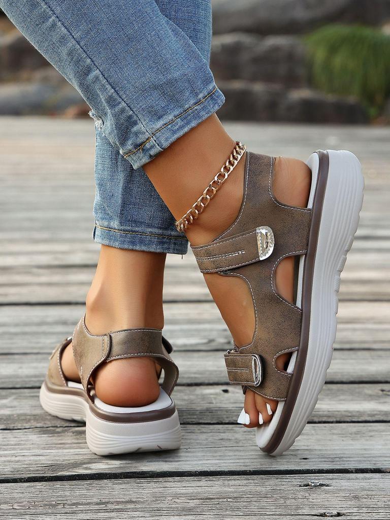 Women's 2026 Summer Velcro Sandals: Large Size, Comfortable, Lightweight, Breathable Beach Shoes with Thick Sole