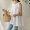 Summer O Neck Sleeveless Shirts With Belt Elegant Cotton Linen Blouse Women Casual Tops Fashion Solid Loose Clothes Blusas 27938