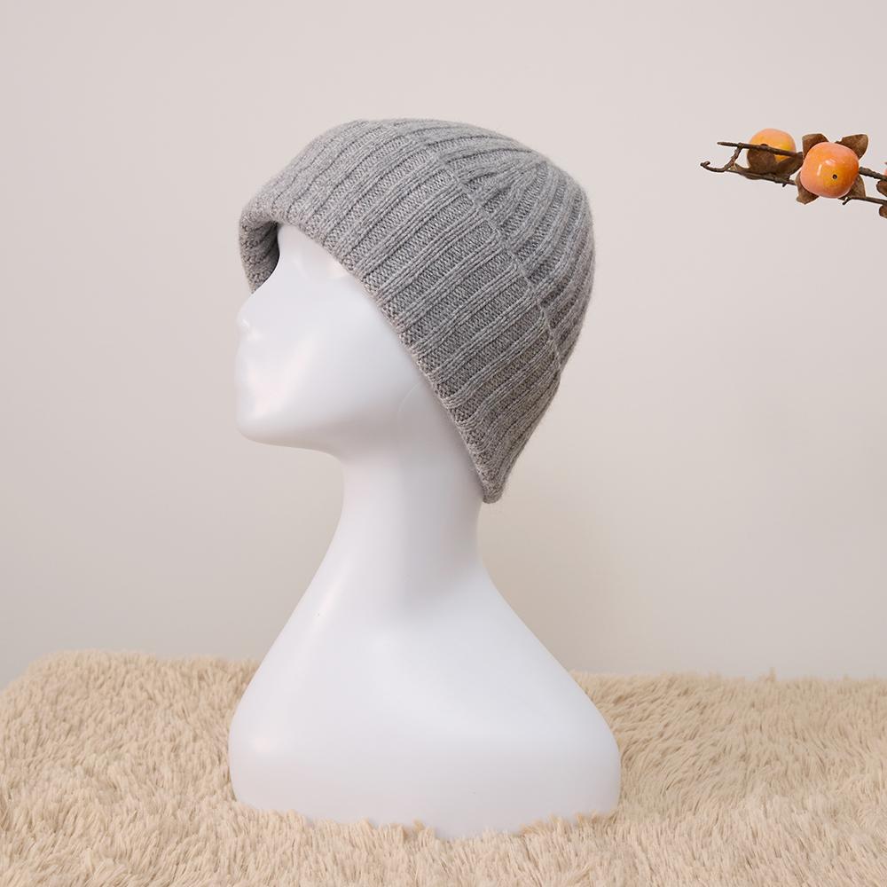 Custom Logo Design Cashmere Winter Beanie Hat Women Knit Thermal Classic 2x2 Rib Knit Pure Cashmere Beanie Cap