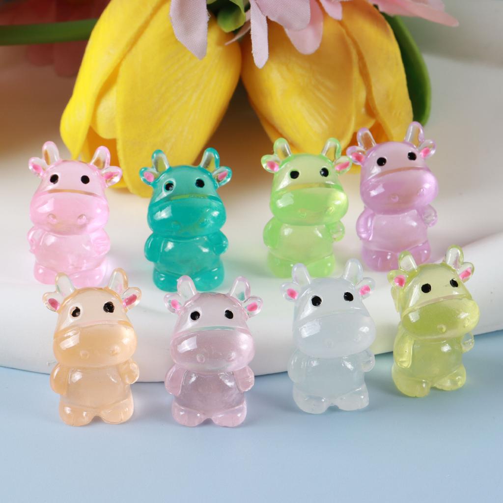 510pcs Luminous Mini Resin Cow Glow in The Dark Cows Tiny Animals Figures DIY Crafts for Fairy Garden Micro Landscape