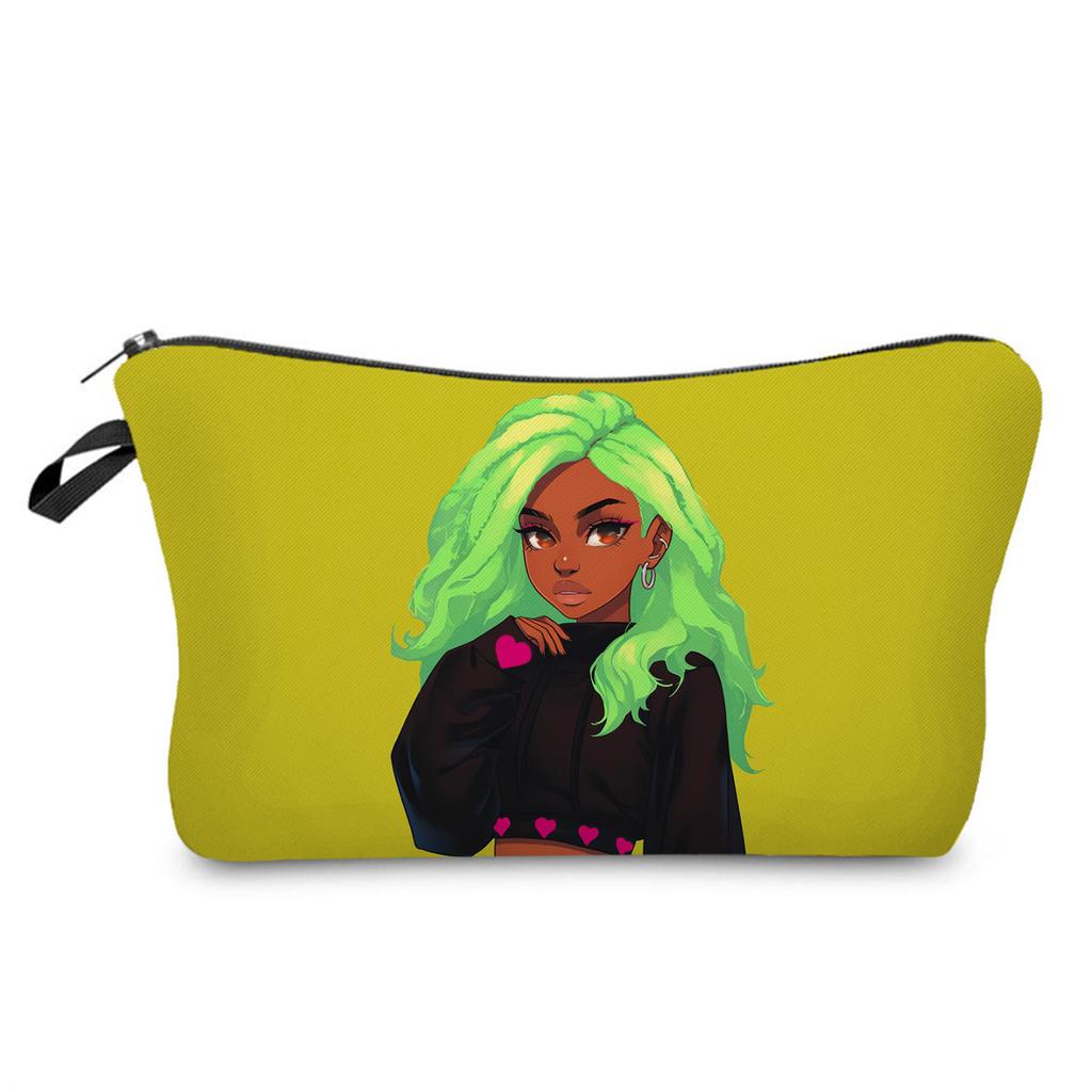 Women Black Girl Print Cosmetic Bag Toiletries Organize Travel Storage Case 6397