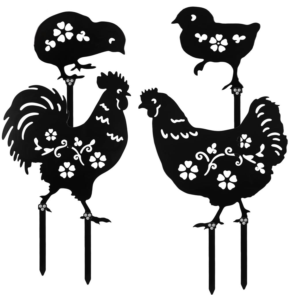 Garden Animal Silhouette Stakes Cat Chicken Iron Metal Statues Decorative Lawn Yard Outdoor Finish Hollow out Stakes