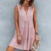 Women's Summer Casual Sleeveless V-Neck Solid Color Dresses Short Beach Vacation Dresses