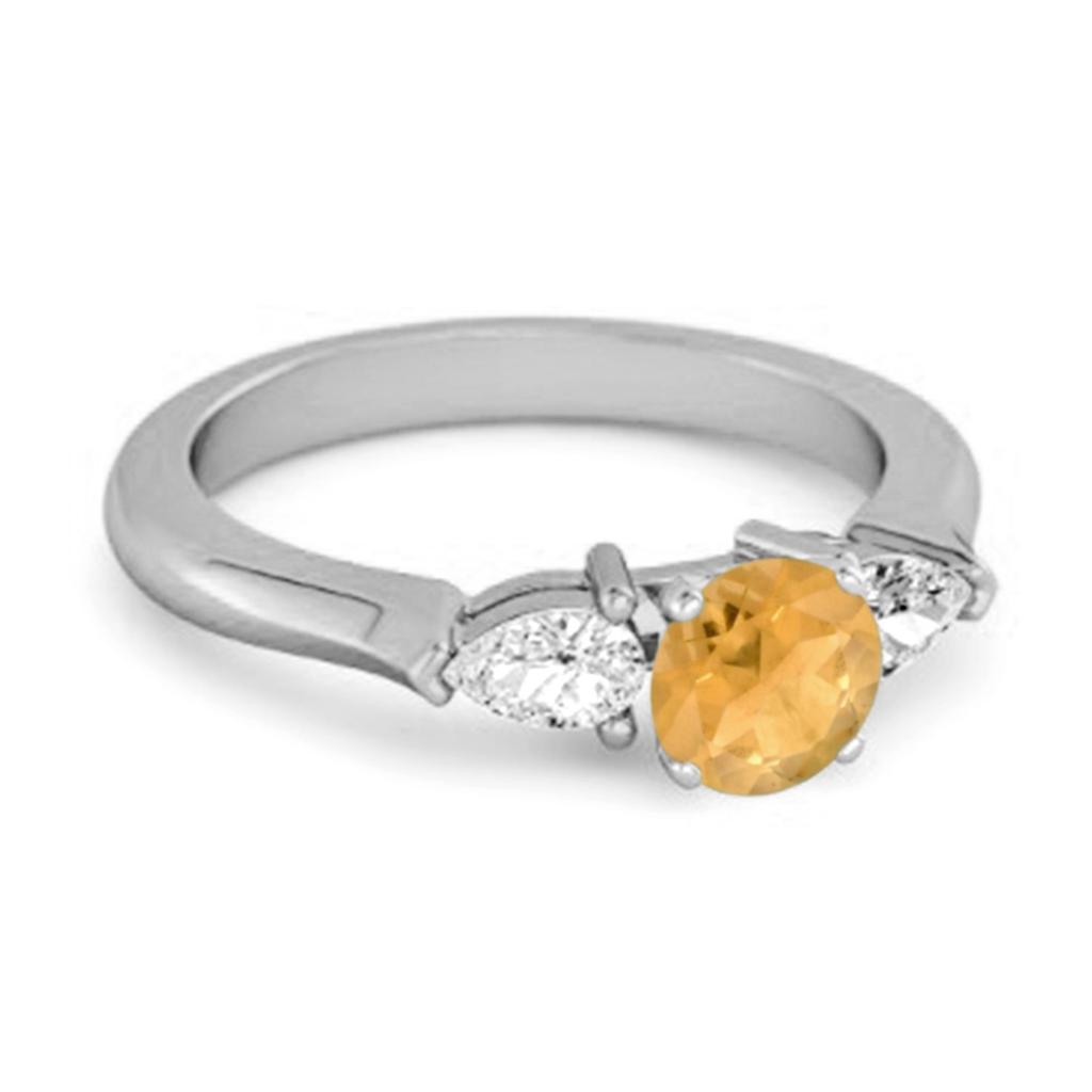 Citrine Pear White Accent Trio Design Ring- 925 Sterling Silver