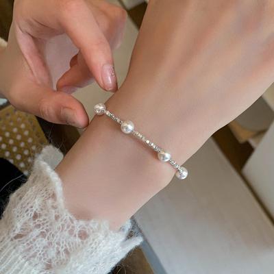 Sterling Silver Pearl Bracelet for Women: Elegant French Retro Design, Minimalist & Versatile.
