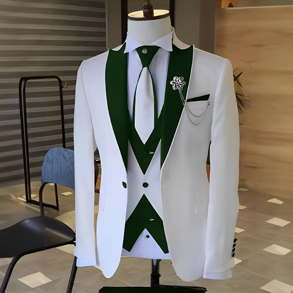 Costume White Men Suits Black Peak Lapel Wedding Tuxedo Terno Masculino Prom Groom 3 Pcs Slim Fit Blazer Sets for Male