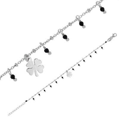 [R4979] - Bracelet Argent artisanal 'Cléopatra' noir argenté (rhodié) - 8 mm (trèfle)