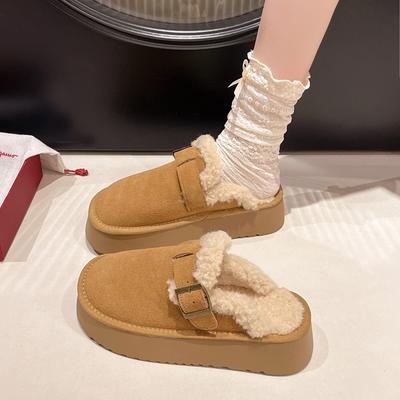 Large Size Thick-soled Snow Boots Women's Fleece and Thicker New One-pedal Cotton Shoes Fluffy Women's Shoes