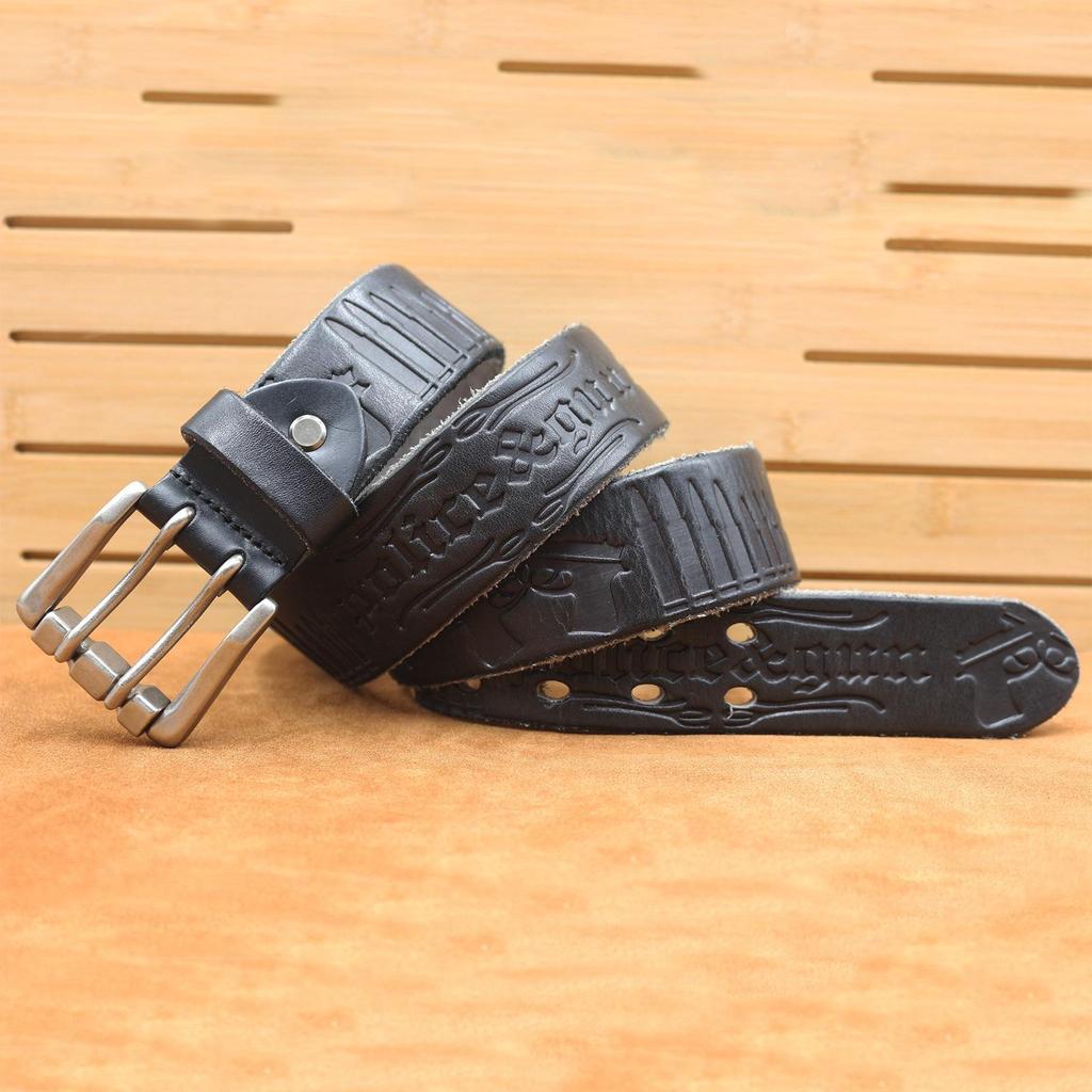 Herren Verdickter Ledergürtel mit doppelter Dornschließe - Echtes geprägtes Rindsleder, Retro Casual Stil für Jeans