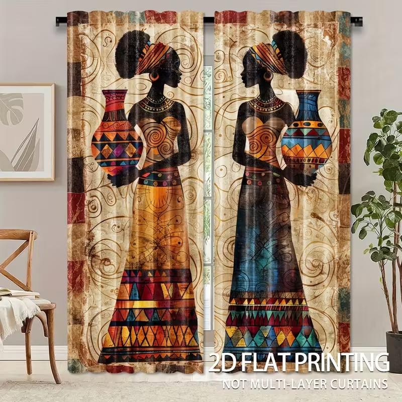 2 Pcs Retro Beauty Print Curtains,suitable for Bedroom,living Room Kitchen Decoration,home Decoration,window Decoration