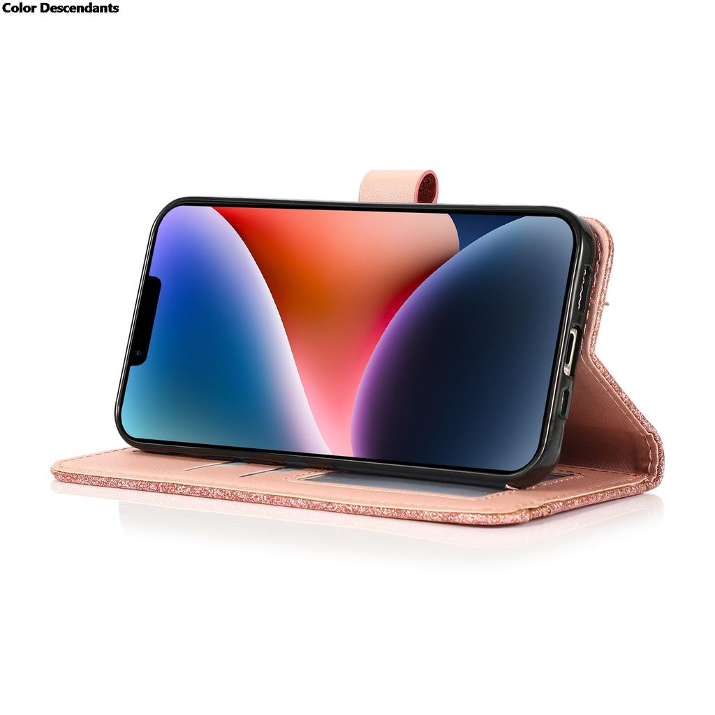 Shiny Case For iPhone 17 Pro Max AIR 16 E 15 14 13 Pro Max 12 MINI 11 Pro X XR XS XS Max 7 8 Plus Wallet Flip Leather Case
