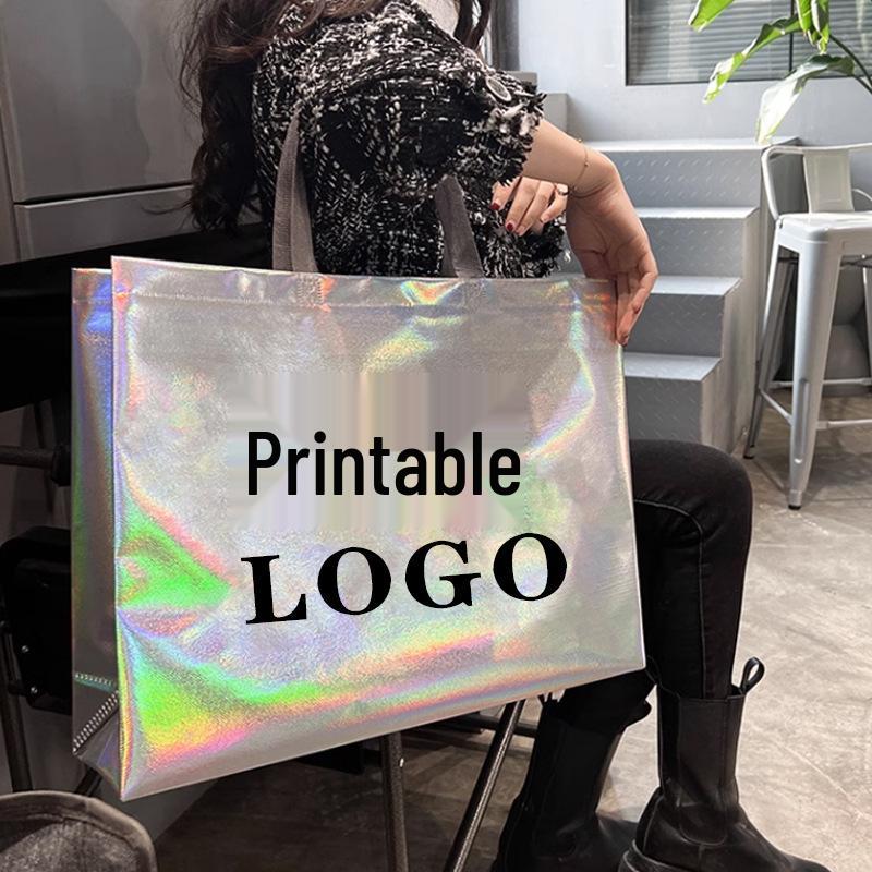 High-End Waterproof Laser Clothing Non-Woven Tote Bag: Colorful, Thickened, and Custom Shoulder Carry for Gift Shopping
