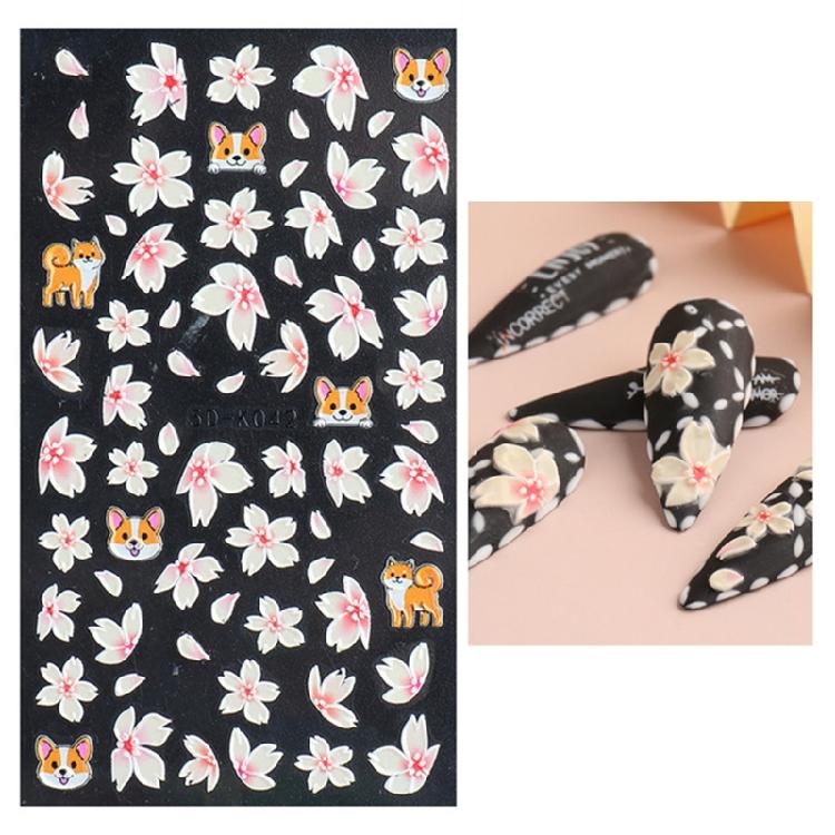 Embossed Flower Nail Sticker Self-adhesive 5D Art Embossed Nail Stickers Flower