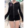 2KWEIRD Y2k Punk Hoodies Damen Vintage Ästhetik Grunge Reißverschluss Sweatshirt Streetwear Slim Tops Weibliche Gothic Jacken