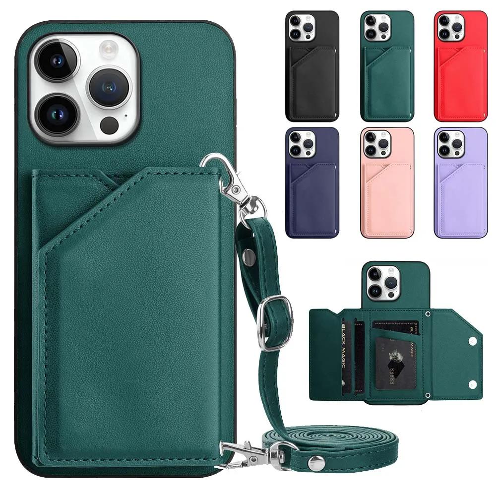 Crossbody Lanyard Necklace Wallet Leather Case For iPhone 16 Pro Max 15 Plus 14 13 12 11 10 XR XS 7 8 Plus SE 2022 SE 2020 Cover