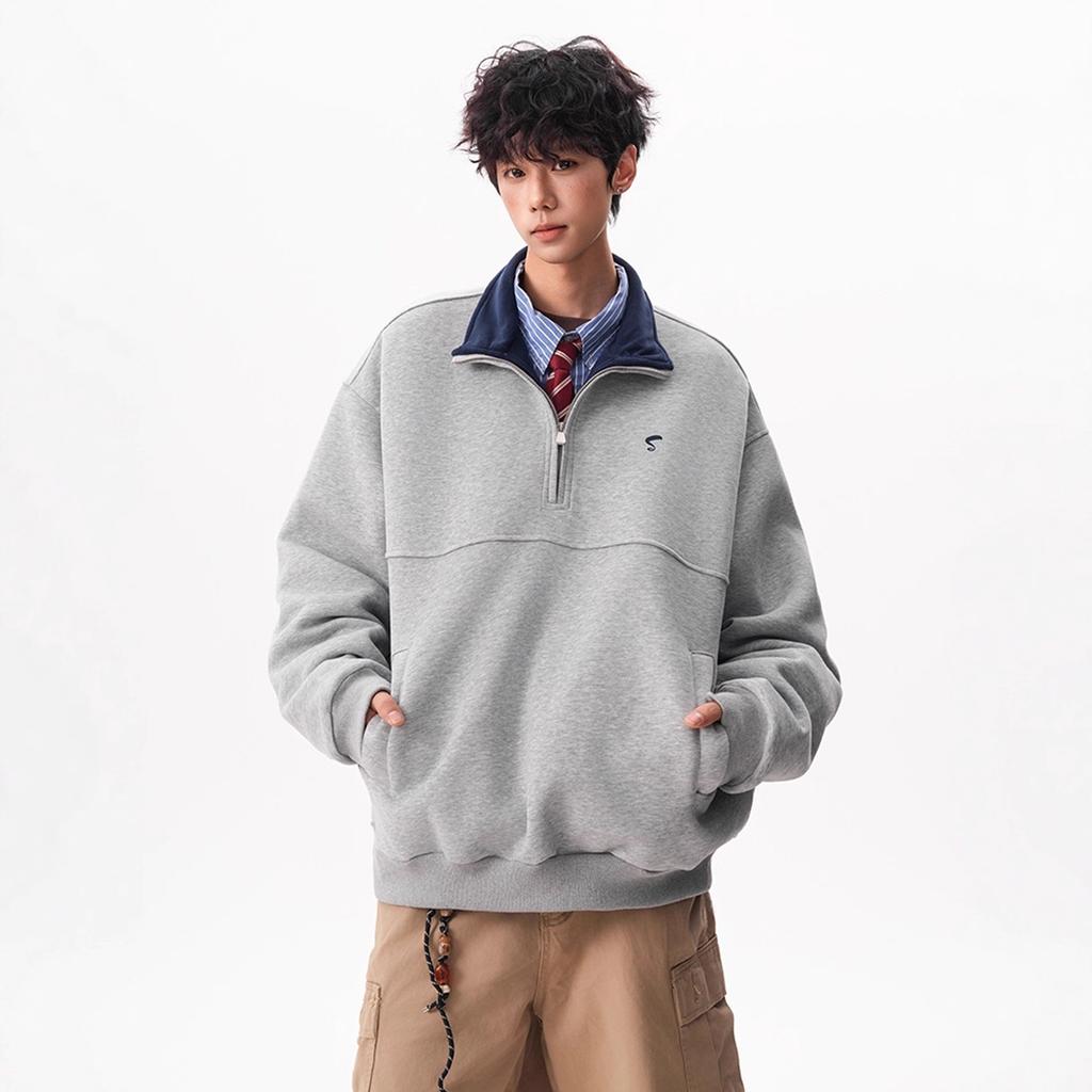 Contrasting Color Half Zipper Embroidered Sweater Men's and Women's Autumn Stand-up Jacket Loose Top