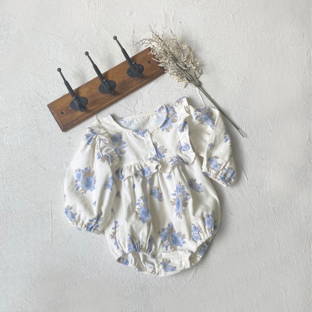 

Nordic A-Class Baby Girl Floral Corduroy Romper with Puff Sleeves 90 cm абрикосовый света