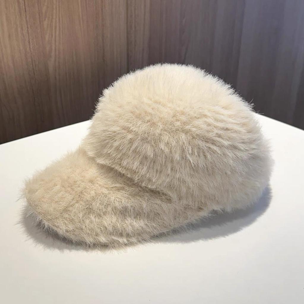 Retro Pluszowa Czapka Baseballowa z Krótkim Daszkiem Damska Jesienna i Zimowa Czapka Casual