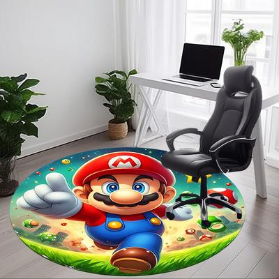 1pc Mario Adventure Office Round Area Rug, Indoor Mat Suitable For Office, Under Office Chairs Bedroom Living Room Home Decor, Room Deco