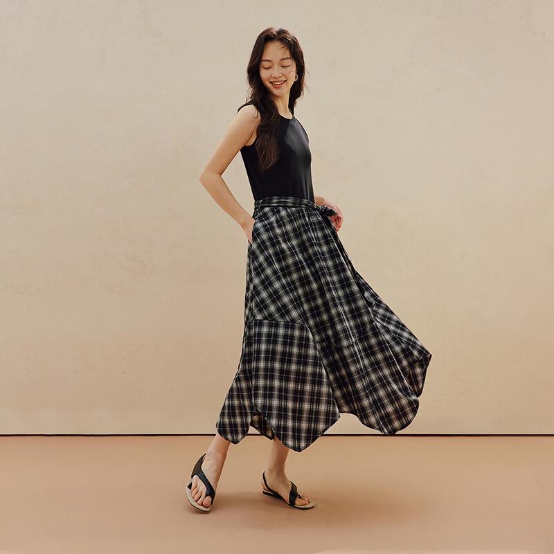 INMAN 2026 Summer Round Neck Sleeveless Plaid Dress L