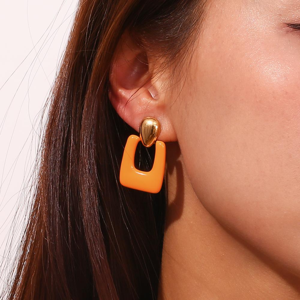 MamacitaSlay Geometric Oval Colored Enamel Rectangle Drop Stainless Steel Earrings 2025 Trend Daily Jewellery Woman Accesories