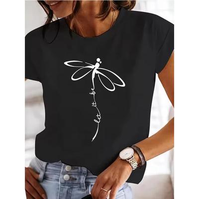 Women's Short-sleeved Explosive Insect Butterfly Dragonfly Print Round Neck T-shirt Women Clothes Summer T Shirt Harajuku