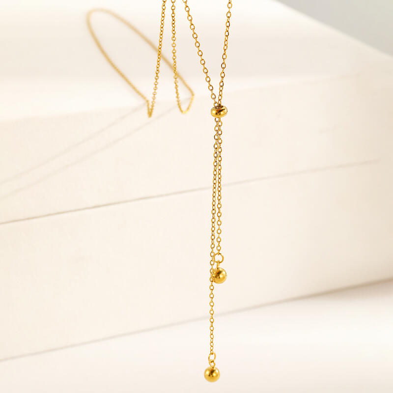 Simplicity Stainless Steel Y-Shaped Long Necklaces for Women Ladies Fine Chains Steel Beaded Pendant Necklaces New Charm Jewelry