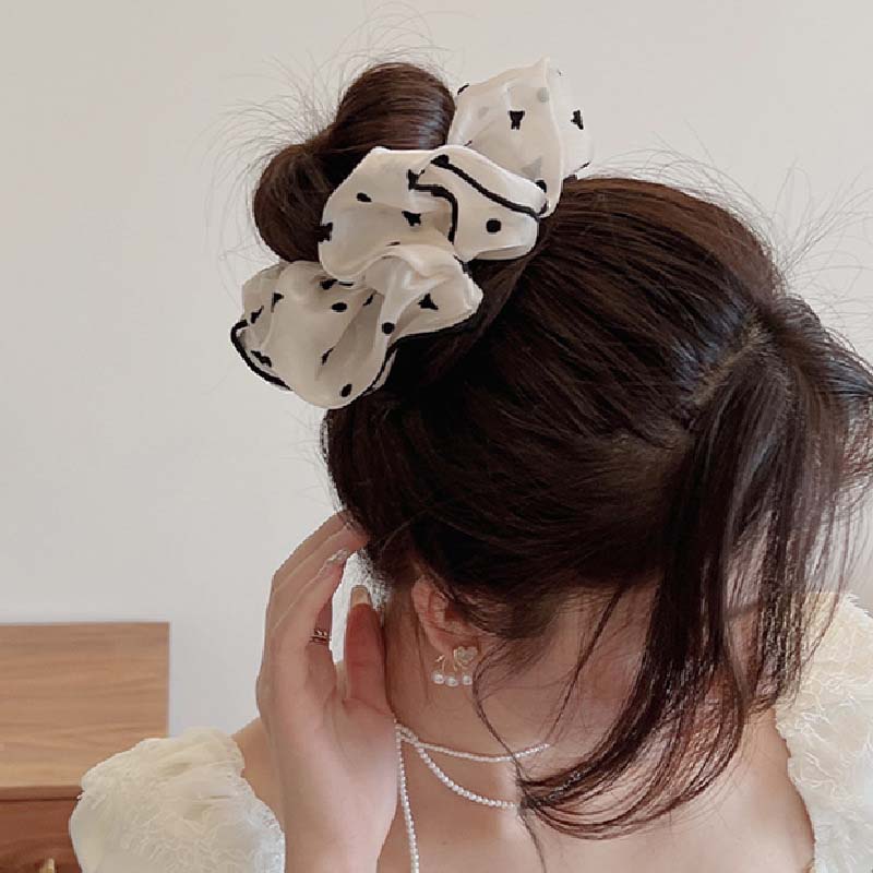Elegant Dot Flower Love Chiffon Large Champagne Hair Band for Women Hair Tie Scrunchie Hair Headband Fashion Hair Accessories