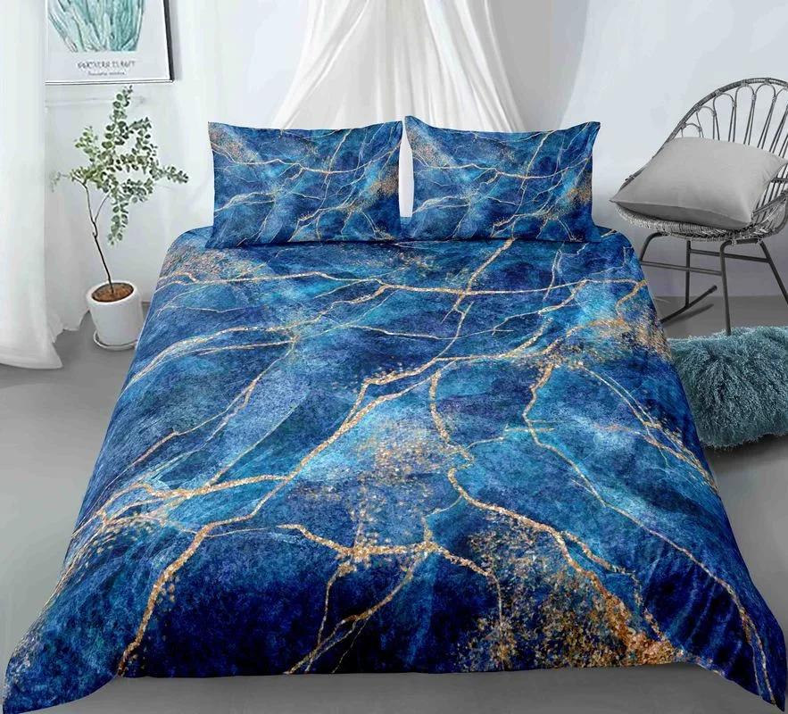 Chic Marble Duvet Cover Microfiber Mint Gold Glitter Turquoise Bedding Set Abstract Aqua Blue Quilt Cover Single Twin Full Size