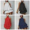 Backless Polka Dot Dress Sleeveless Chiffon Dress Fashion A Line Halter Dress  Holiday