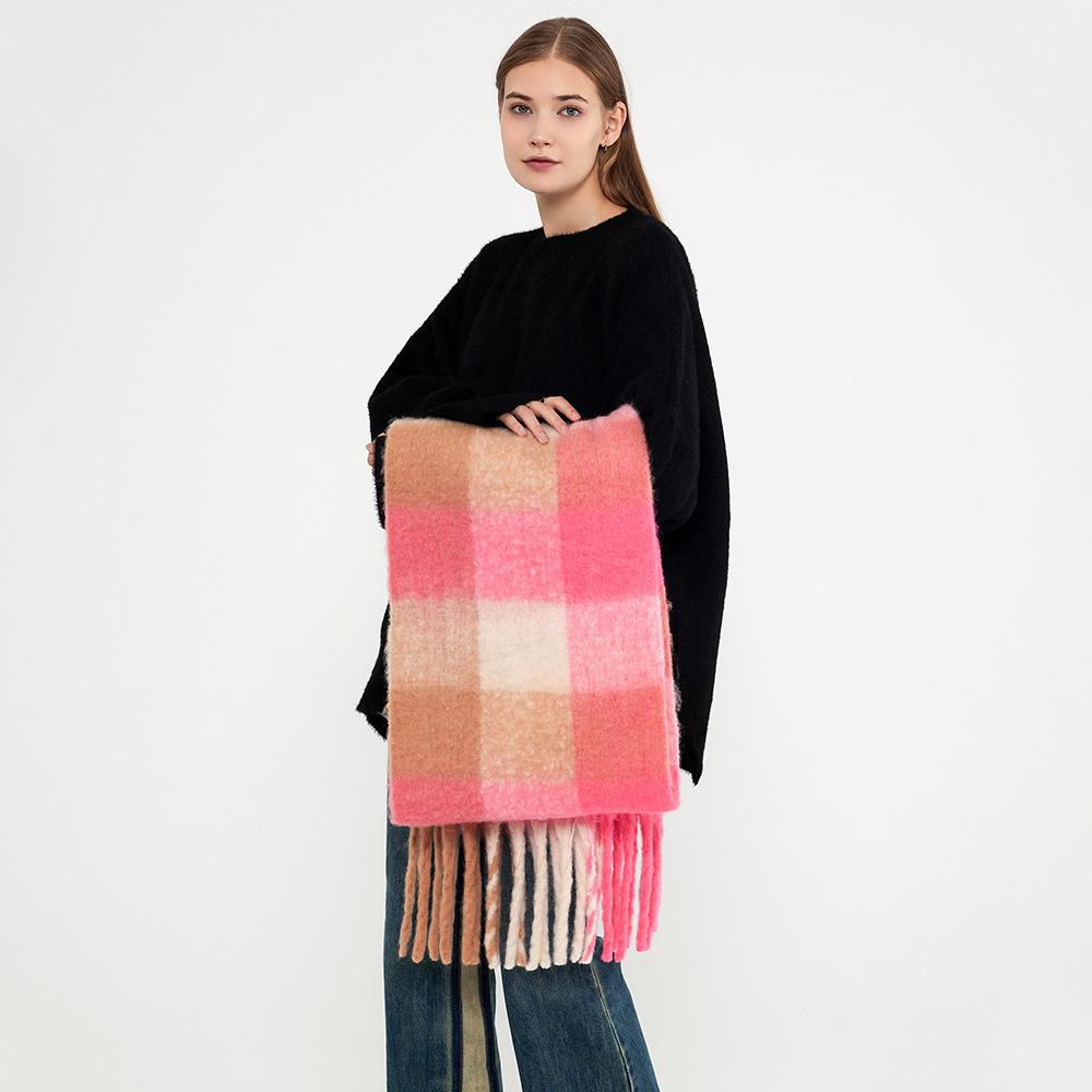 AC new winter warm plaid fringed scarf women's imitation cashmere wool warm long scarf shawl Han Fan