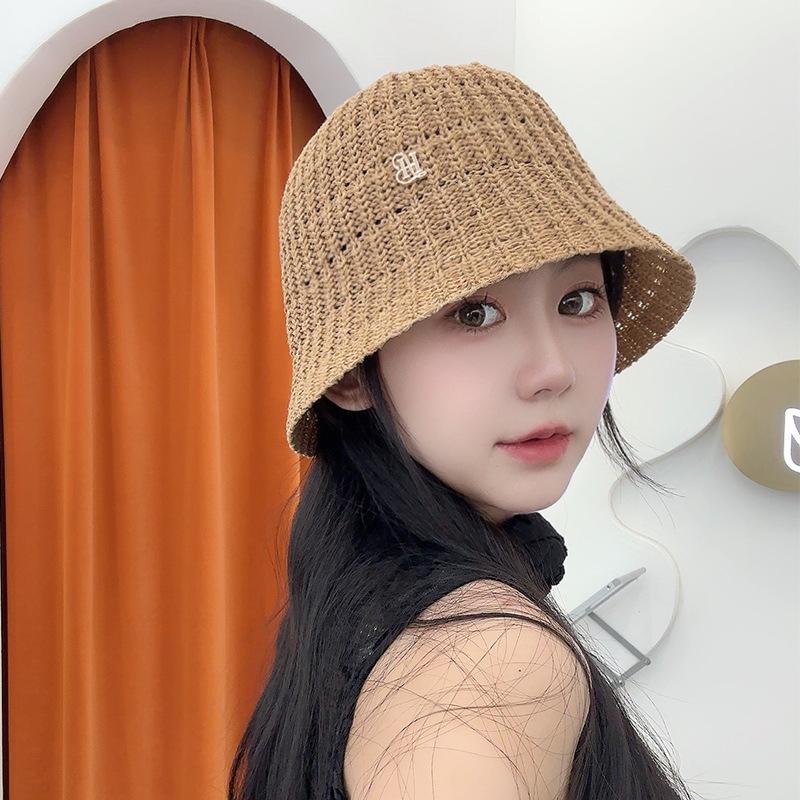 New Women's Bucket Bucket Hat Straw Versatile Breathable Basin Hat Outdoor Travel Covering Sun Hat
