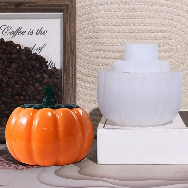 WTEMPO Pumpkin Jar Resin Molds Halloween Storage Box Silicone Molds DIY Epoxy Casting Mold with Lid Mold Candle Holder Item Container Making Molds
