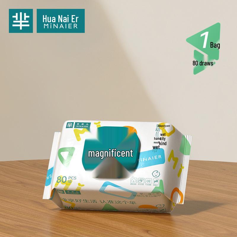 

Mi Nai Er Baby Hand & Mouth Wet Wipes - Disposable, 80 Sheets, Gentle Cleaning for Newborns & Children