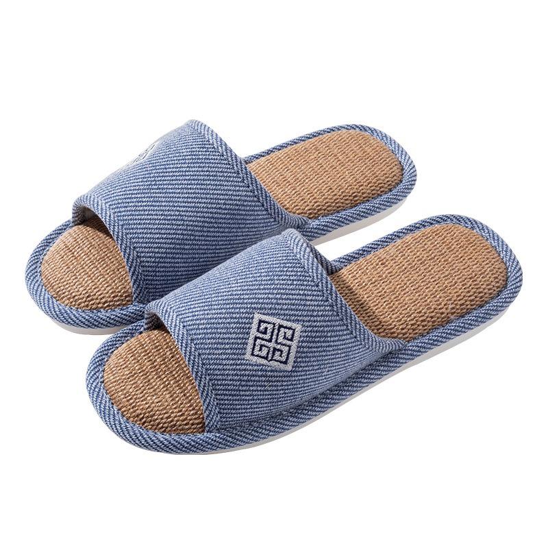 Home linen slippers women's summer indoor floor silent non-slip couple home cotton linen spring autumn sandals men's four seasons